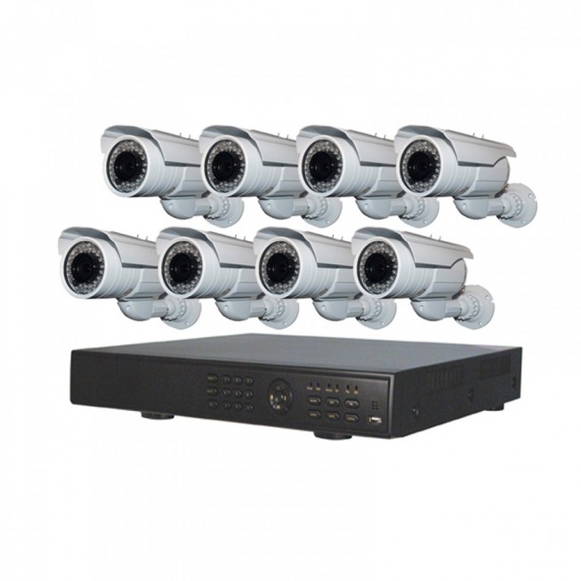 Πλήρες έγχρωμο σετ CCTV εποπτείας και καταγραφής με DVR 8 κάμερες τροφοδοτικό και καλωδιώσεις - 5008HD