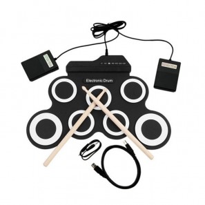 Φορητό ψηφιακό σετ τύμπανων σιλικόνης που τυλίγονται με Ηχεία, 2 Στικ, 2 Πεντάλ – Προσομοίωση κρουστών Rolling Drum Kit G3002